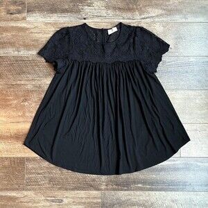 Allie Rose Short Sleeve Lace Inset Top Black Small